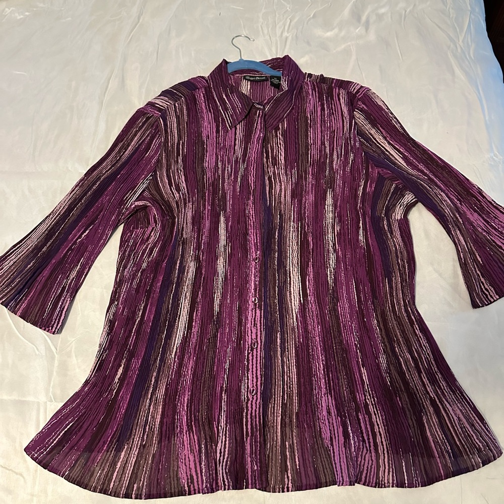 Maggie Barnes Purple and Black Striped Button Down Shirt